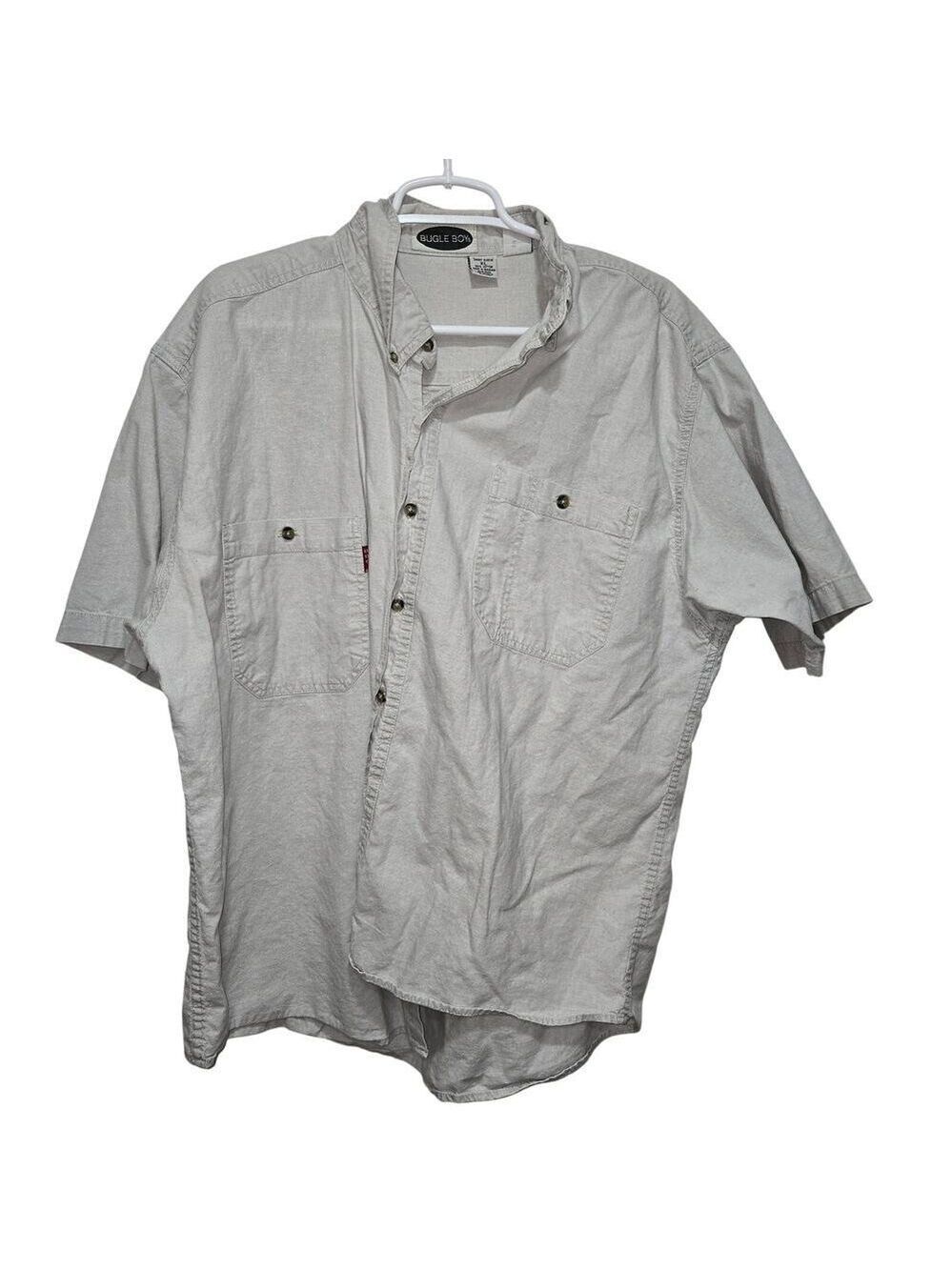 Vintage Bugle Boy Mens XL Beige Short Sleeve Button Down Shirt